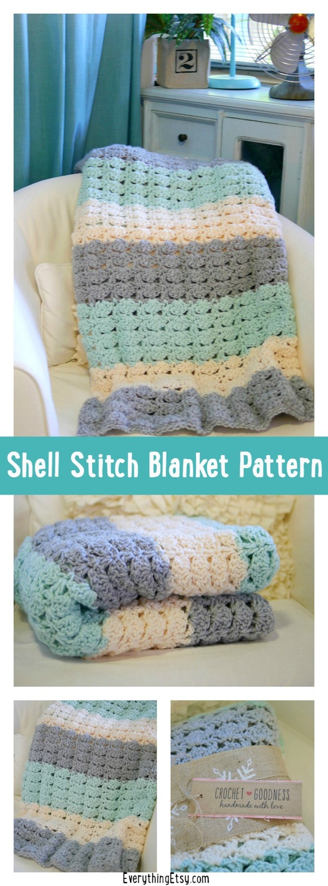 CROCHET PATTERN for Shell Stitch Crochet Blanket 