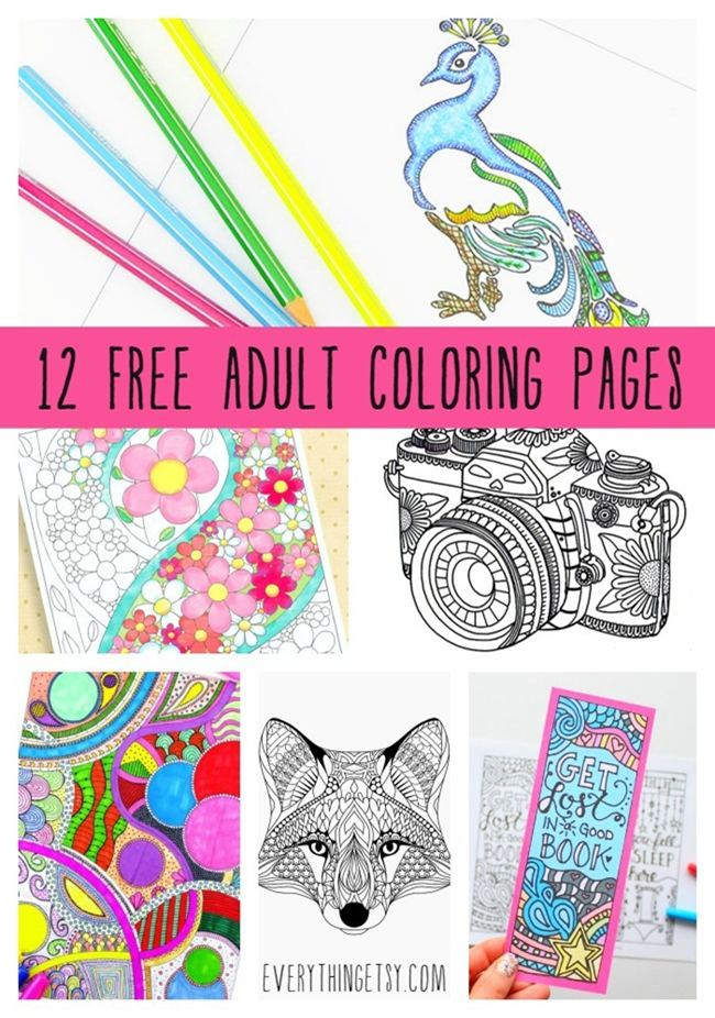 12 Pages de coloriage gratuites pour adultes sur EverythingEtsy