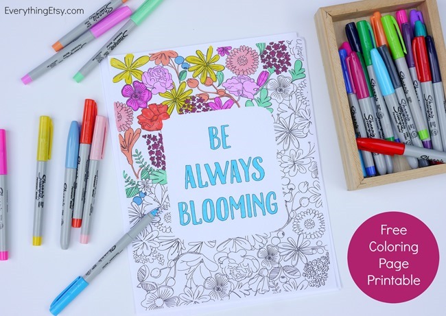 12 Páginas Coloridoras Inspiradoras de Citações para Adultos - Be Always Blooming