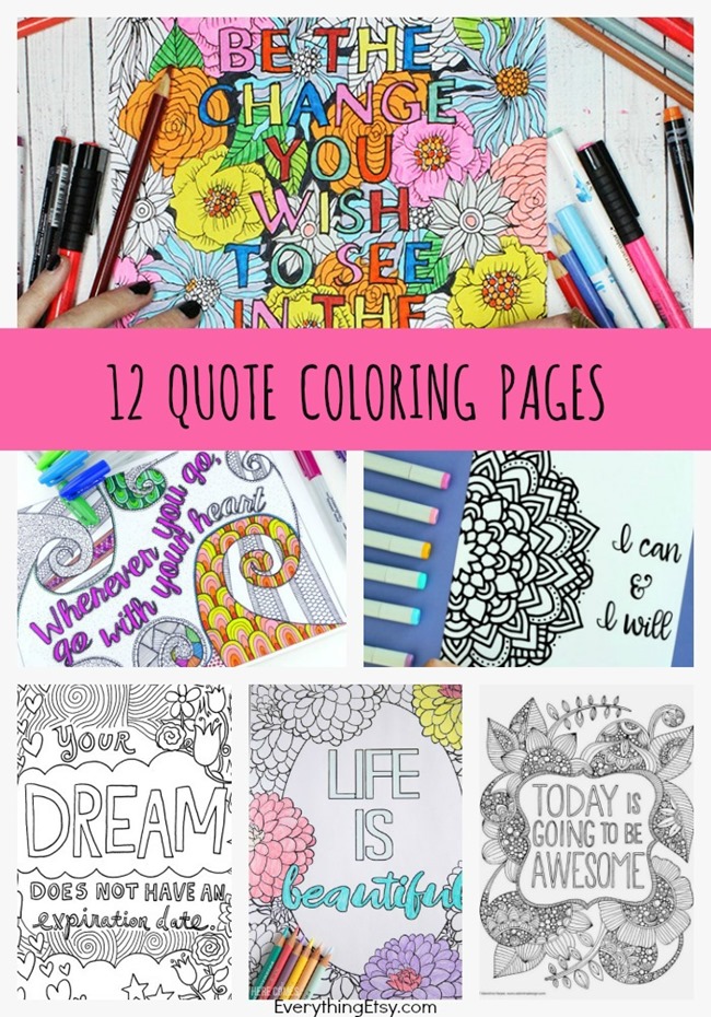 12 páginas para colorear con citas inspiradoras para adultos - Imprimibles gratis! EverythingEtsy.com