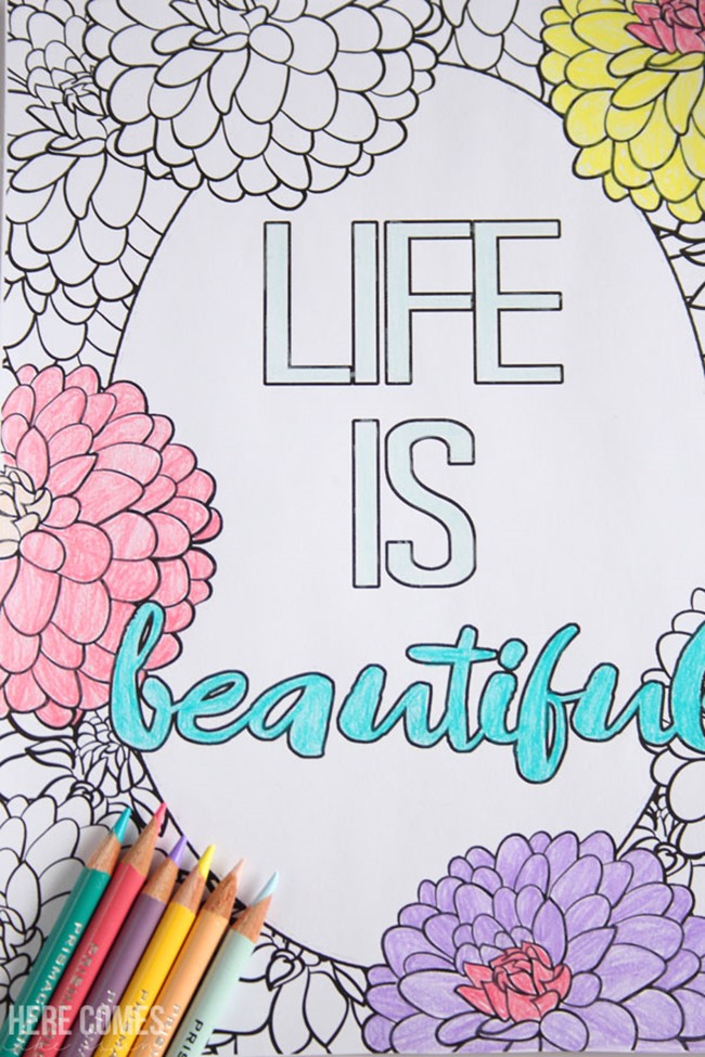 12 citas inspiradoras para colorear para adultos - La vida es bella